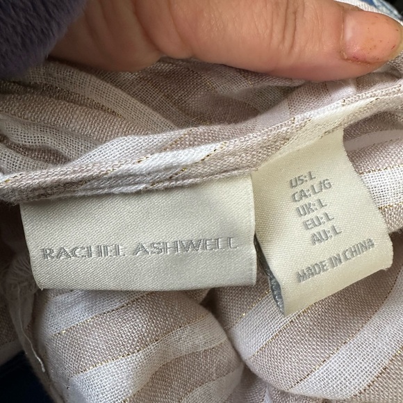 Rachel Ashwell Dress L Boho Striped Maxi Beige White Gold Braided Strap … - Picture 5 of 9